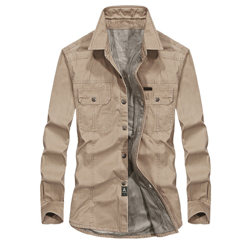 Herren Overshirt-Hemdjacke mit Sherpa-Innenfutter und Brustpattentaschen Drune
