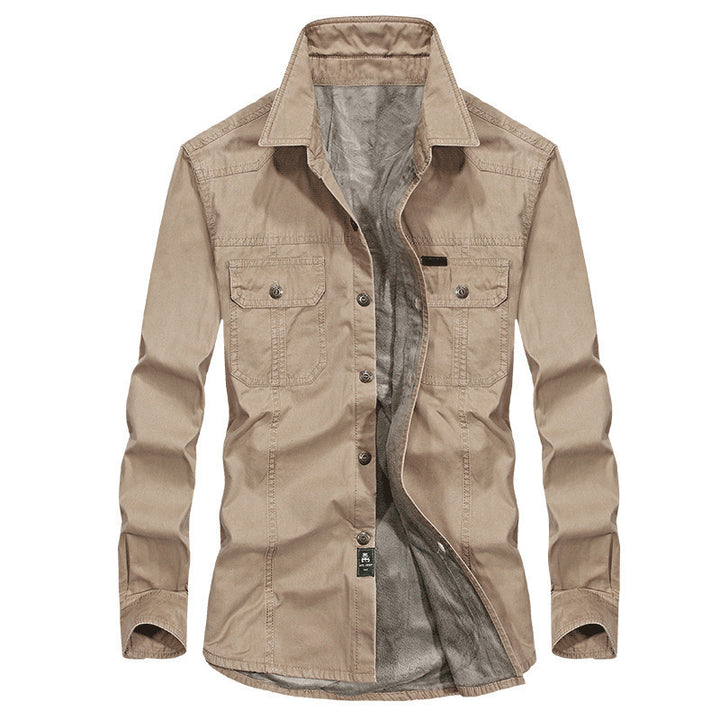 Herren Overshirt-Hemdjacke mit Sherpa-Innenfutter und Brustpattentaschen Drune