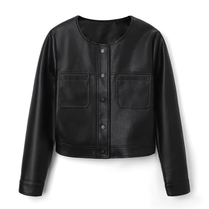 Damen Modische Kurzjacke aus Kunstleder Drune