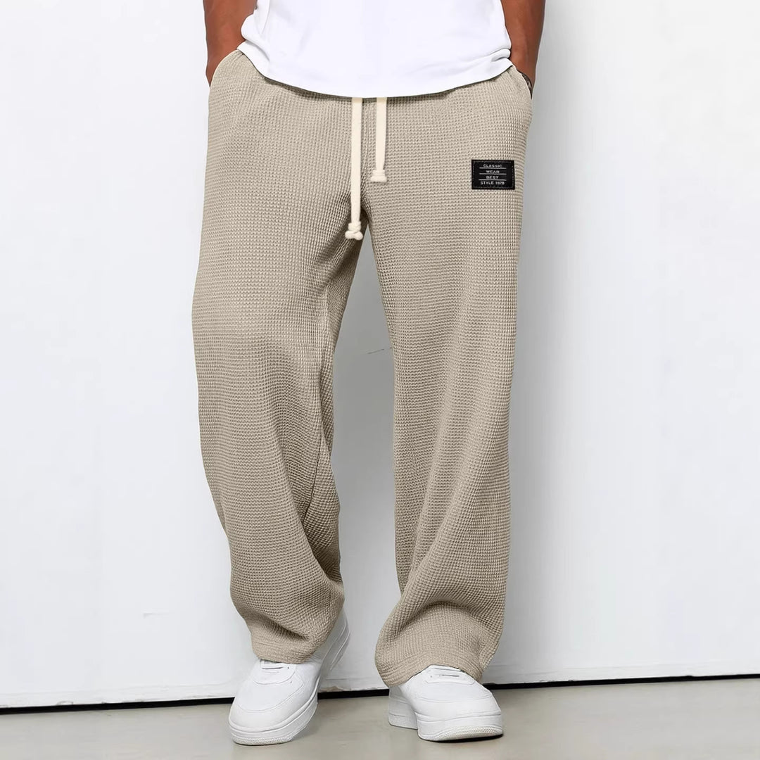 Herren nan lässige Waffelstrick Loungehose mit Kordelzug und geradem Schnitt Drune