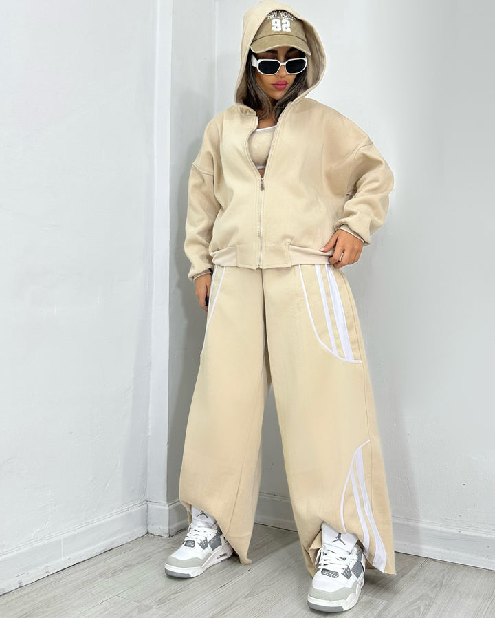 Damen Oversize Kapuzen-Sweatjacke mit Reißverschluss und weitem Trackpant-Set Drune
