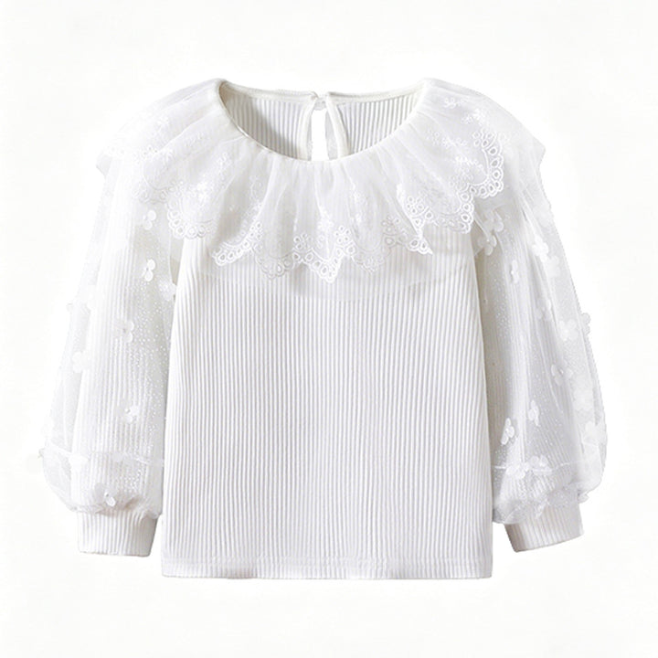 Mädchen Bluse mit floralen Spitzenärmeln und Rüschenbesatz Drune
