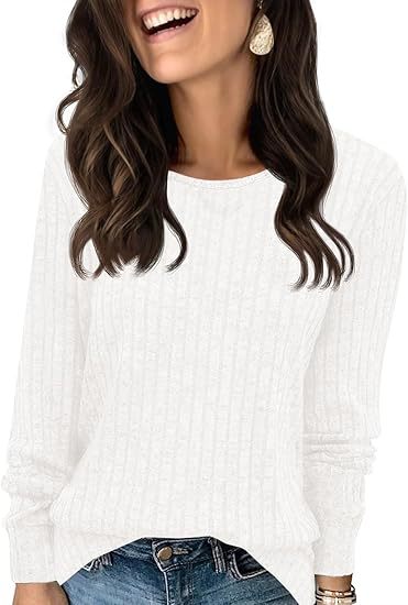 Damen Strukturierter Rippstrick-Pullover mit Rundhalsausschnitt, legerer Silhouette und weichen Bündchen Drune