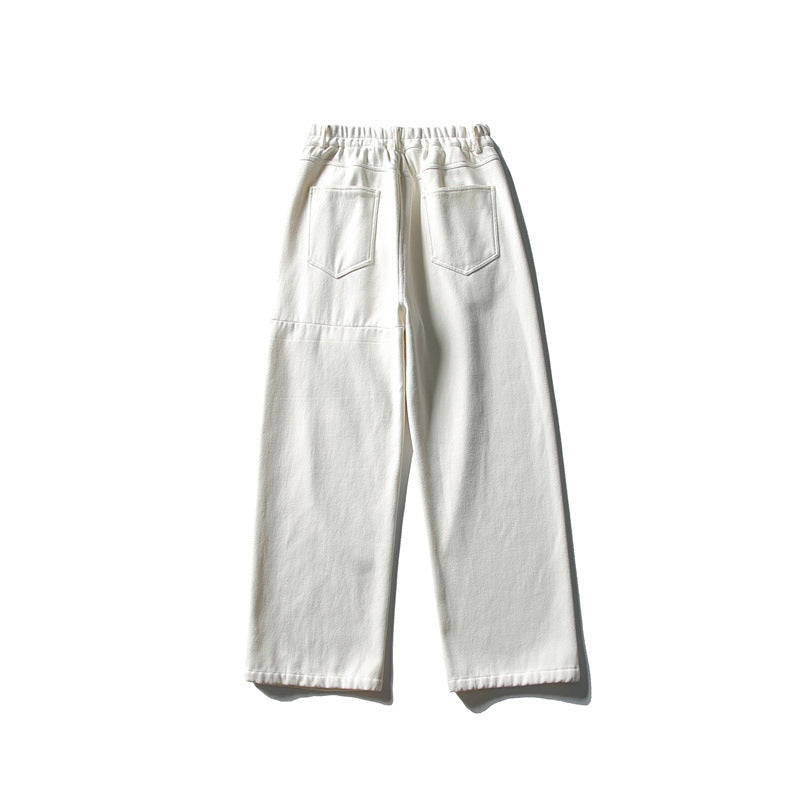 Damen Hochtaillierte weite Bundfaltenhose mit geradem Bein und Eingrifftaschen Drune