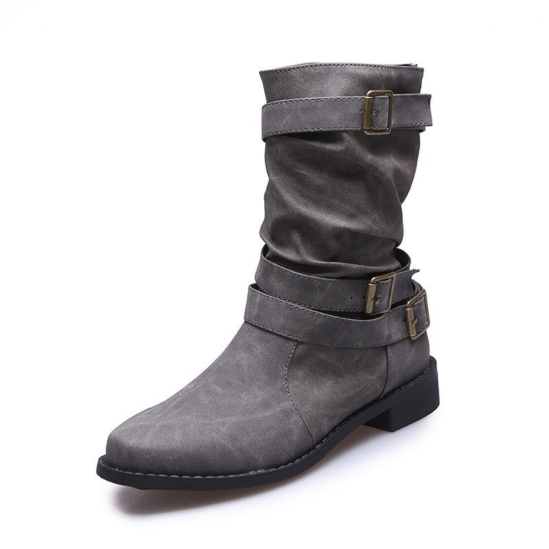 Damen Robuste Stiefel mit modischen Schnallen und lässigem Design Drune