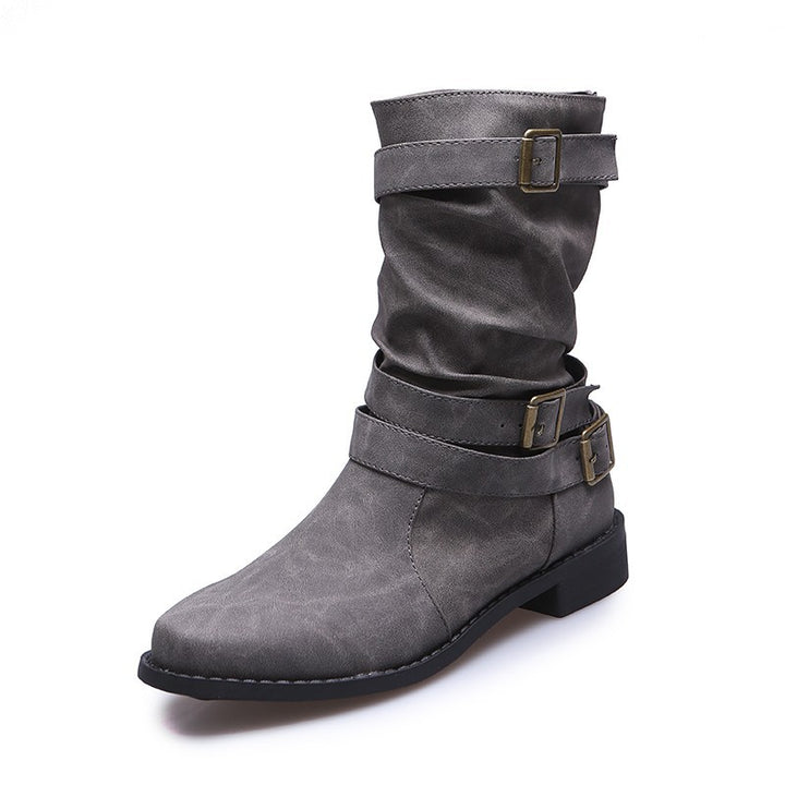 Damen Robuste Stiefel mit modischen Schnallen und lässigem Design Drune