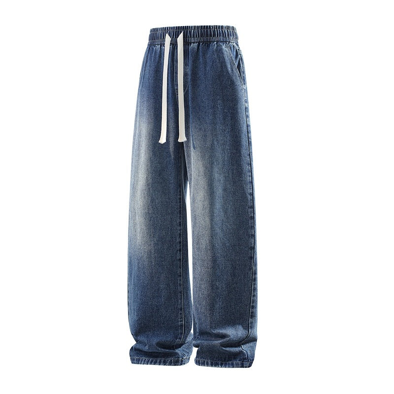 Herren Weite Denim-Freizeithose mit elastischem Bund, Tunnelzug & relaxed Baggy‑Silhouette Drune