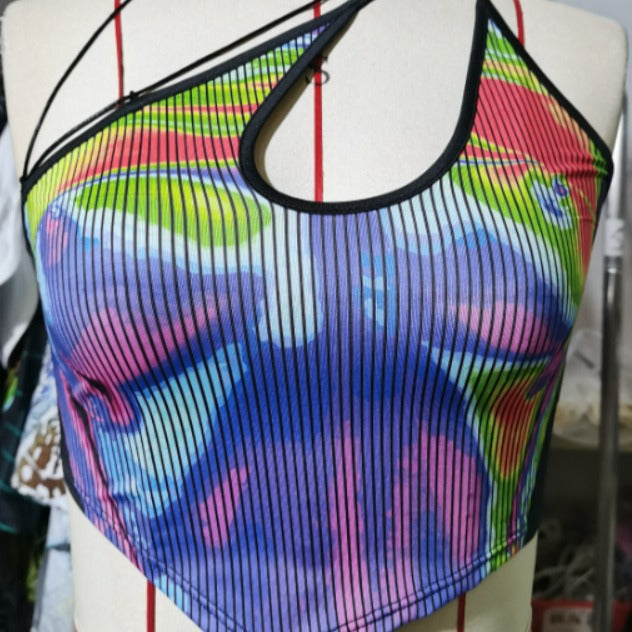 Damen Sportliches Crop-Top mit kreativem Farbdesign Drune
