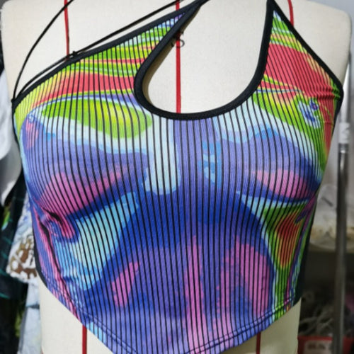 Damen Sportliches Crop-Top mit kreativem Farbdesign Drune