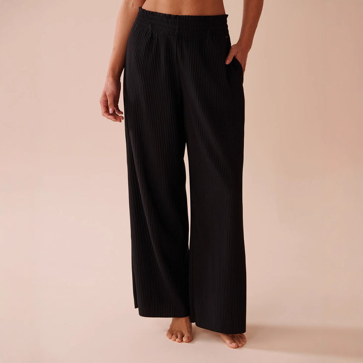 Damen Weite Plissee‑Loungehose mit elastischem Smokbund, Seitentaschen und fließender Palazzo‑Silhouette Drune