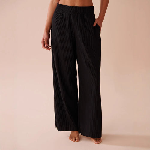 Damen Weite Plissee‑Loungehose mit elastischem Smokbund, Seitentaschen und fließender Palazzo‑Silhouette Drune