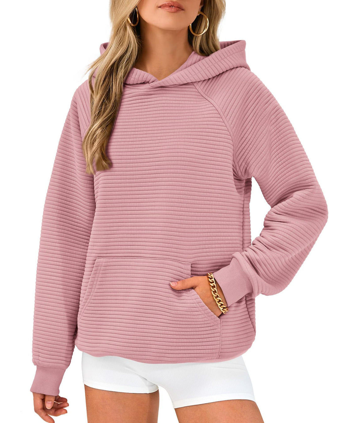 Damen modischer Kapuzenpullover mit strukturiertem Oberflächenmuster Drune