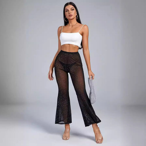 Damen Transparentes Flared-Hosenträger-Set mit Glitzer-Akzenten Drune