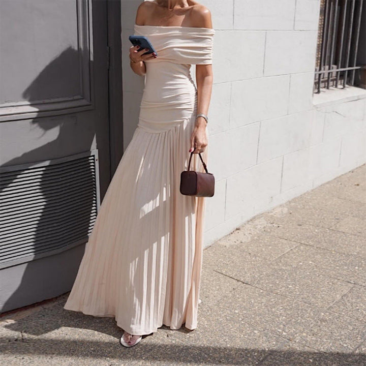 Damen Elegantes Off-Shoulder Maxikleid mit Falten-Details und figurumspielendem Schnitt Drune