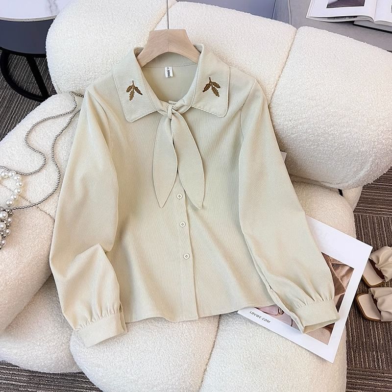 Damen elegante Bluse mit Schleifenkragen Drune
