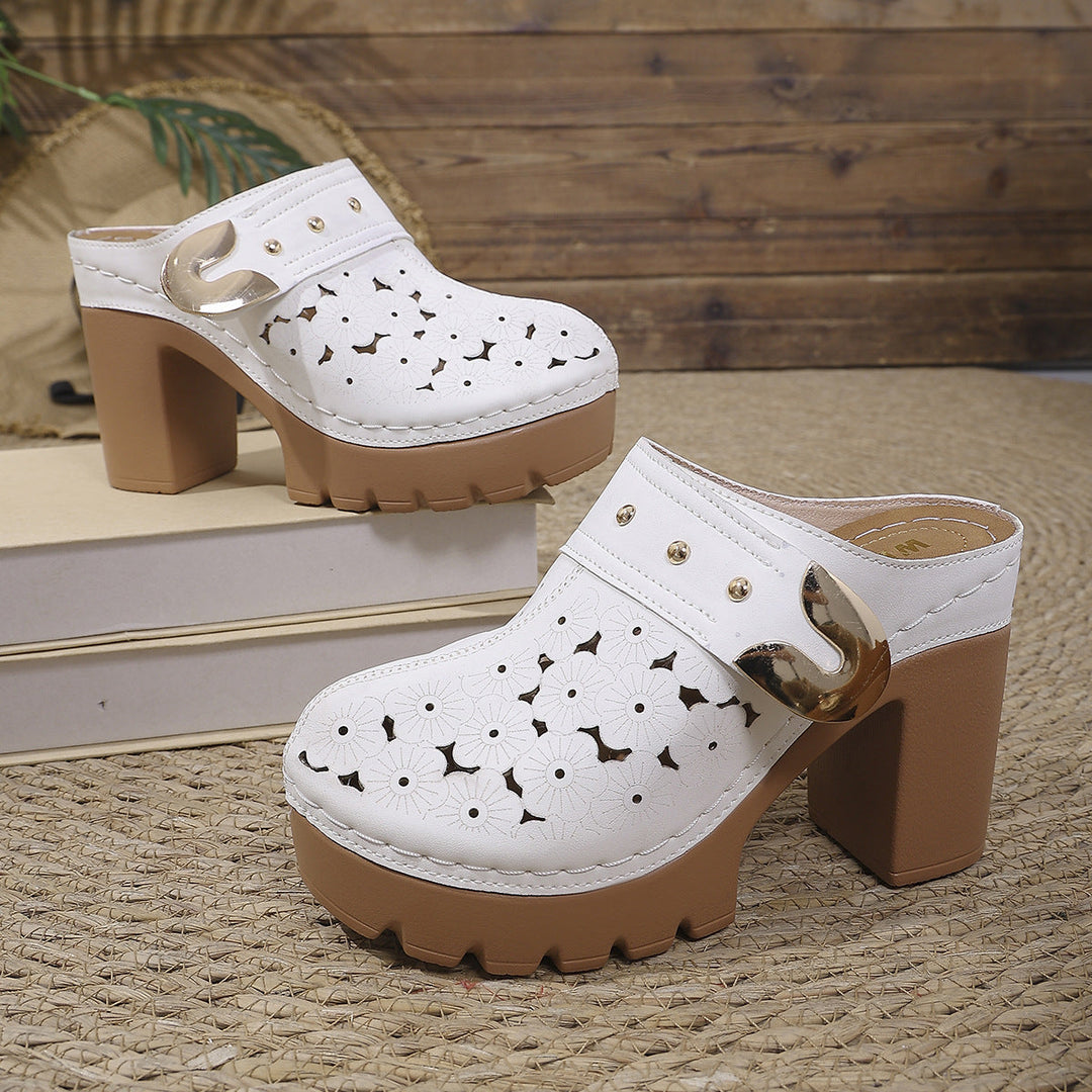 Damen Komfortable Clogs mit floraler Lochmusterung Drune