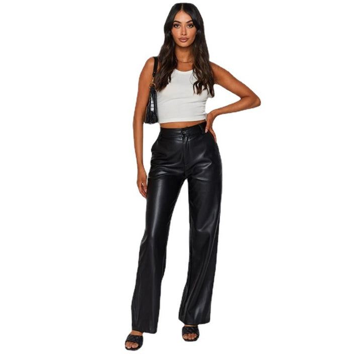 Damen Modische Kunstlederhose mit weitem Bein und eleganter Passform Drune