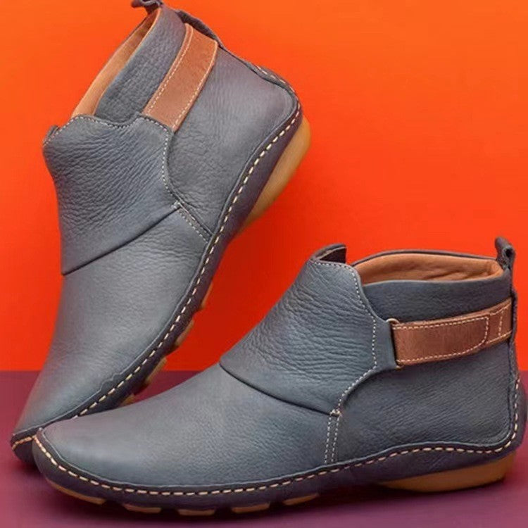 Damen Weiche Leder‑Stiefelette mit Klettverschluss, ergonomischer Laufsohle und gepolstertem Fußbett Drune