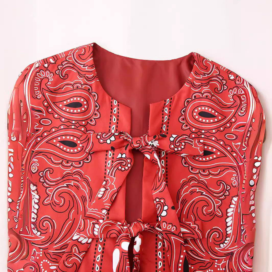 Damen nan ärmellose Bandana-Print Crop-Weste mit doppeltem Schleifenverschluss Drune