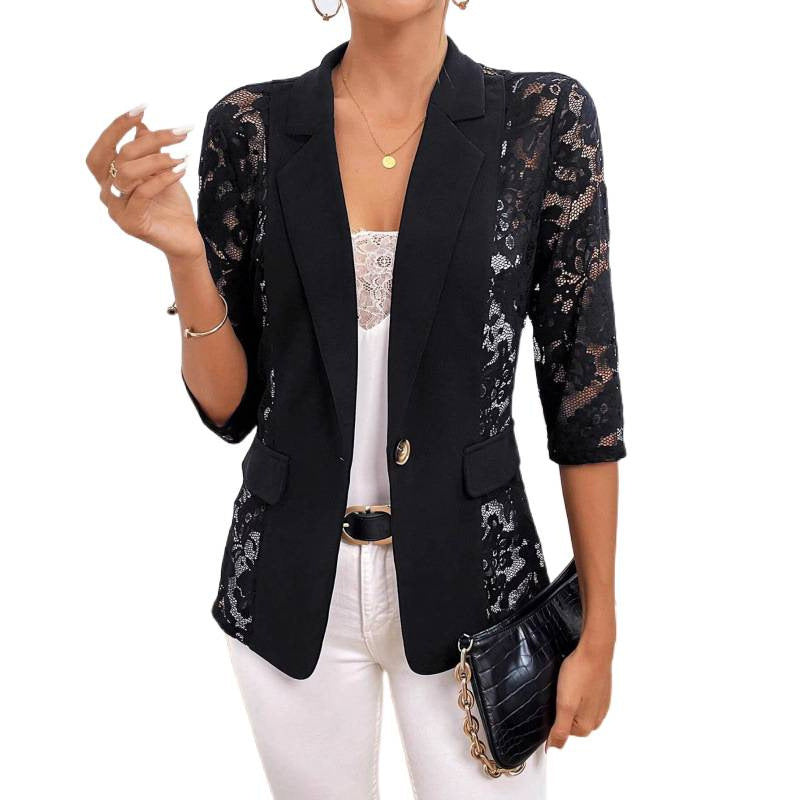 Damen Eleganter Blazer mit transparenten Spitzeinsätzen Drune