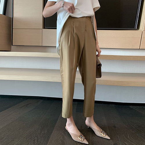 Damen Hochtaillierte Bundfaltenhose mit Cropped‑Schnitt und schmal zulaufendem Bein Drune