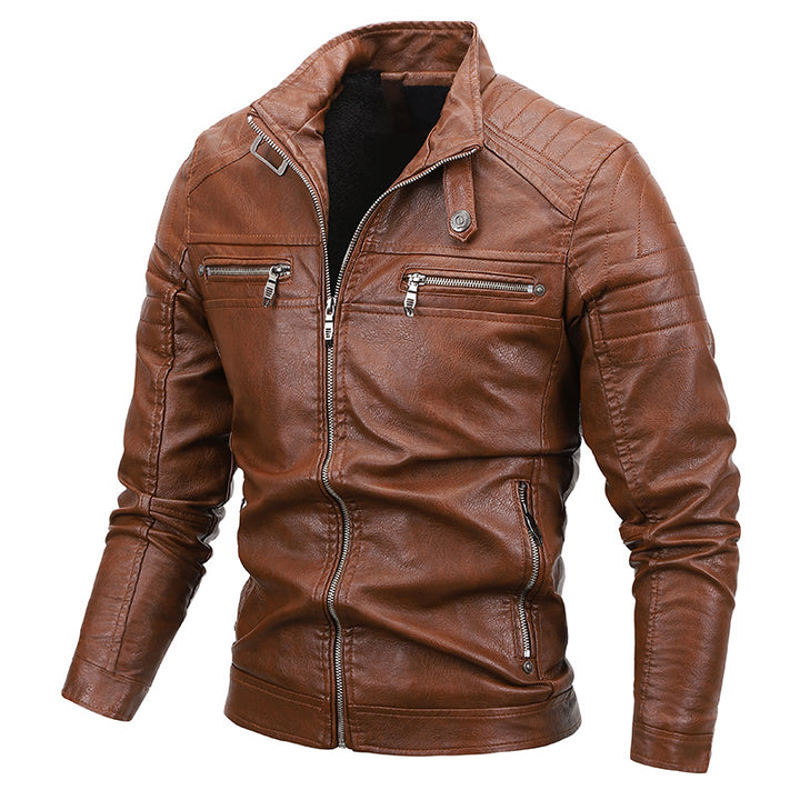 Herren Kunstleder-Blouson im Slim-Fit mit gesteppter Schulterpartie, Stehkragen und Reißverschlusstaschen Drune