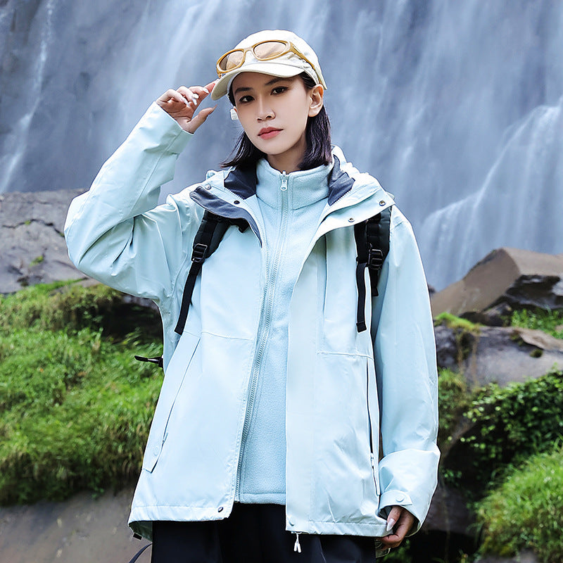 Damen technische Mehrlagen-Hardshell-Regenjacke mit verstellbarer Kapuze, Brustriemen und wasserabweisenden Reißverschlüssen Drune