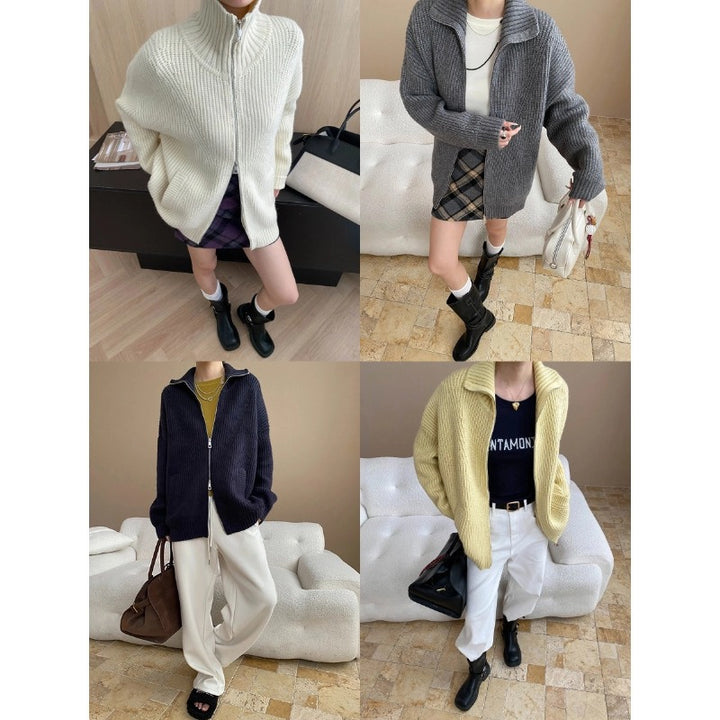 Damen kurzer Strickjacke mit großem Kragen und lockerer Passform Drune