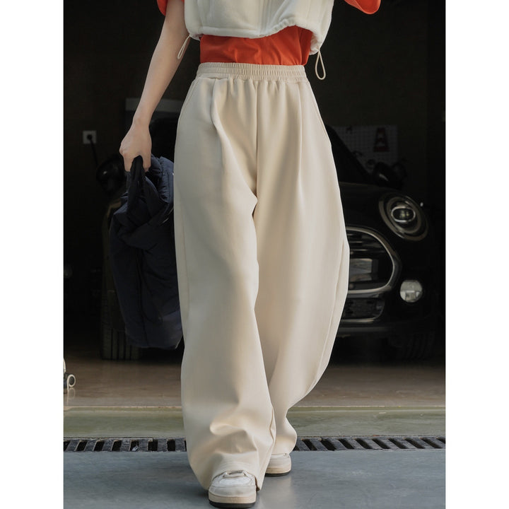 Damen Weite High‑Waist Lounge‑Palazzo‑Sweathose mit Elastbund und Eingrifftaschen Drune