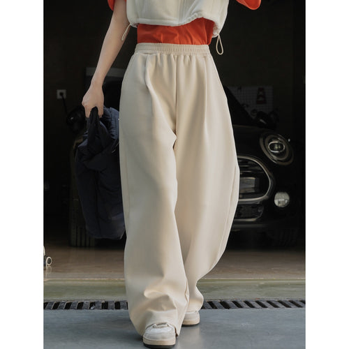 Damen Weite High‑Waist Lounge‑Palazzo‑Sweathose mit Elastbund und Eingrifftaschen Drune