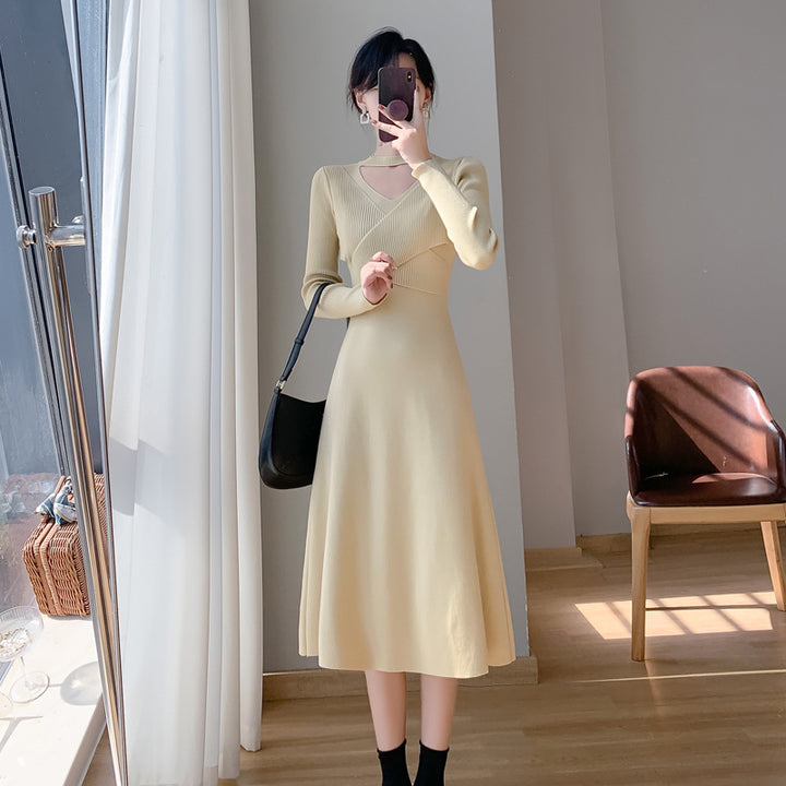 Damen Strickkleid mit modischem Wickeldesign und elegantem Cut-Out Drune