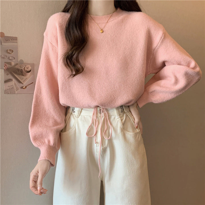 Damen lässiger Pullover mit Kordelzug und voluminösen Ärmeln Drune