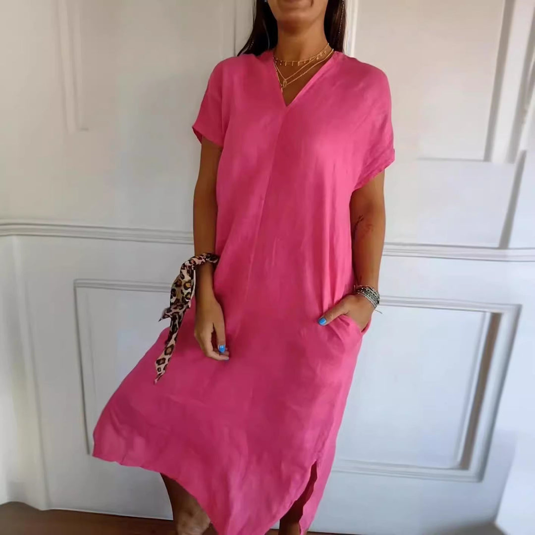 Damen luftiges Leinenkleid mit praktischen Seitentaschen Drune