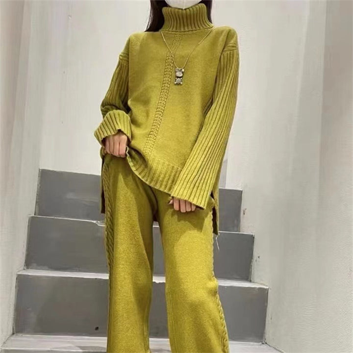 Damen Strickpullover mit hohem Kragen und strukturiertem Design Drune