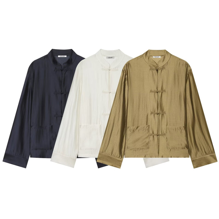Damen Mandarinkragen-Jacke mit Chinesischen Knotenverschlüssen und aufgesetzten Taschen Drune