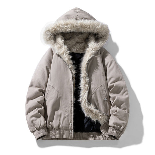 Unisex gesteppte Winterjacke mit Kunstfellkapuze und thermischer Füllung Drune