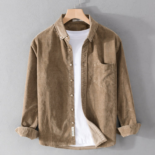 Herren Feines Cord-Overshirt mit Button-Down-Kragen und Brusttasche Drune
