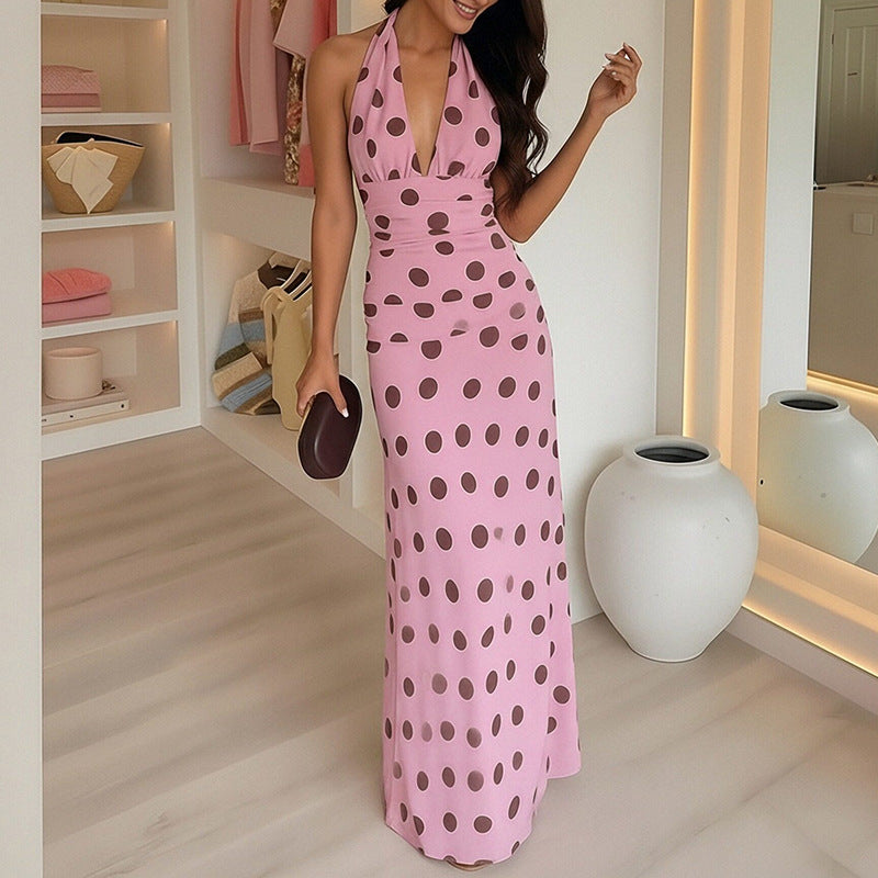 Damen Maxikleid mit halterndem Ausschnitt und verspieltem Polka-Dot-Muster Drune