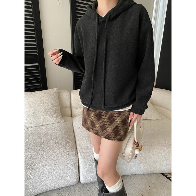 Damen lässiger Hoodie mit Kapuze und überschnittenen Schultern Drune