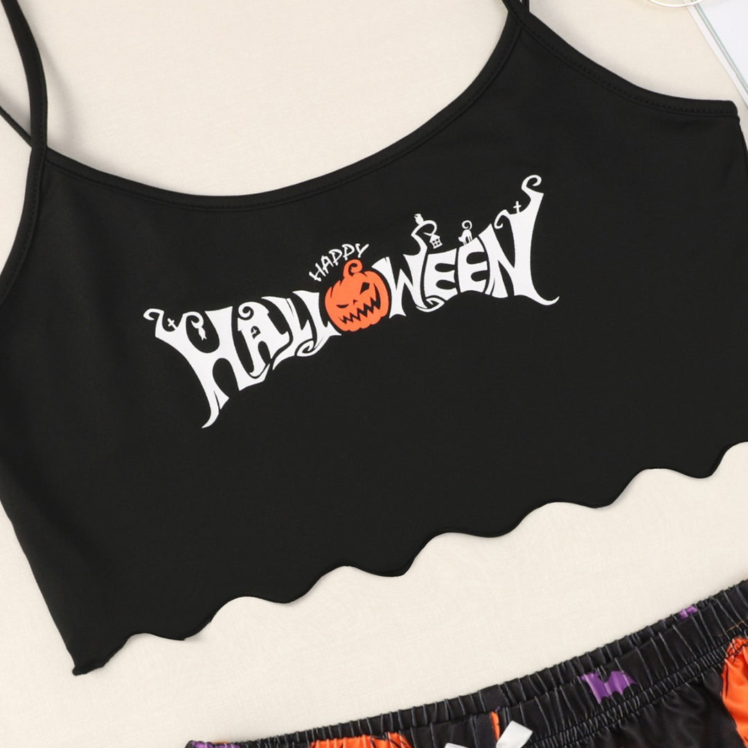 Damen lässiges Halloween Pyjama-Set mit Crop-Top und Shorts Drune