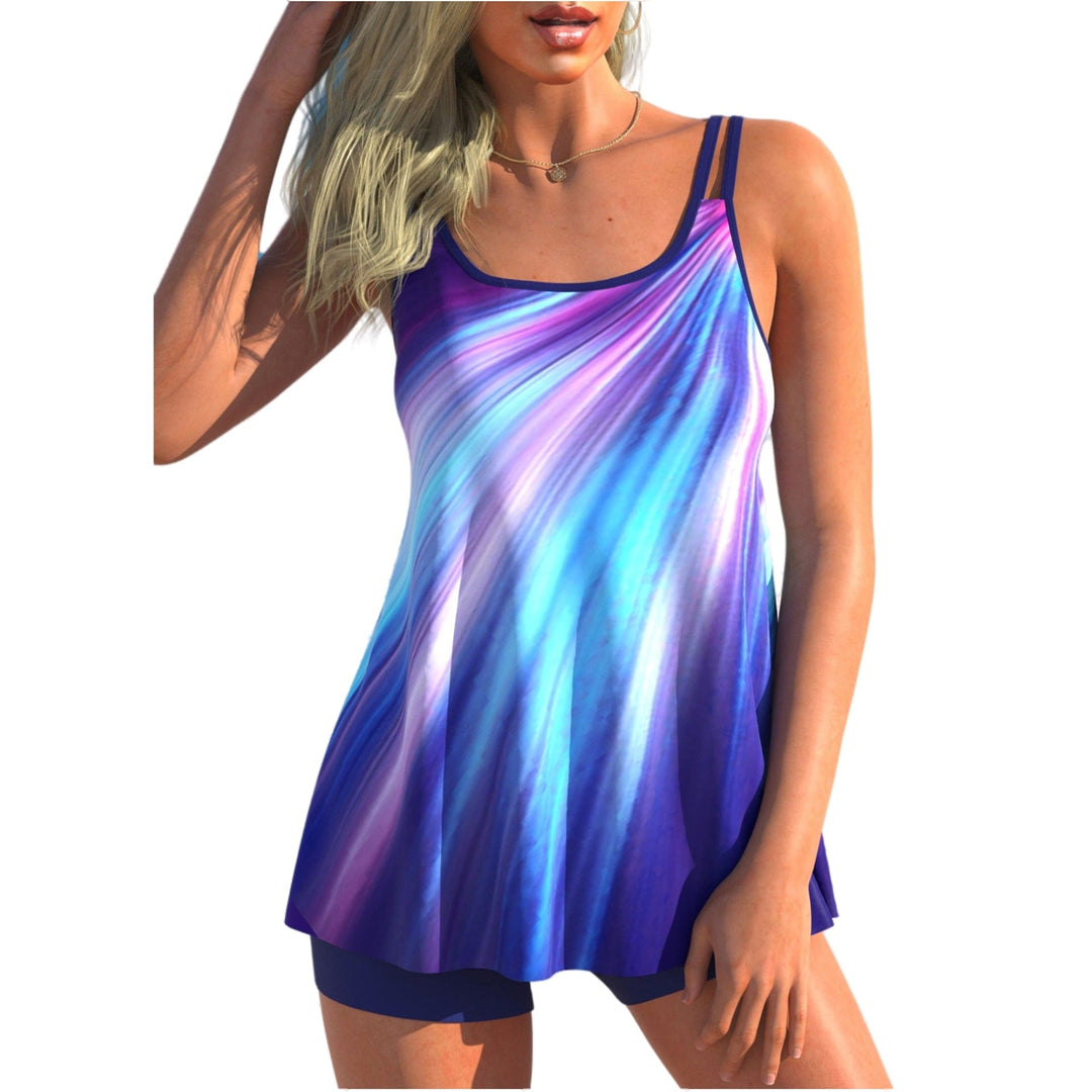 Damen nan fließendes A-Linien Tankini-Oberteil mit doppelten Spaghettiträgern und figurumspielender Passform Drune