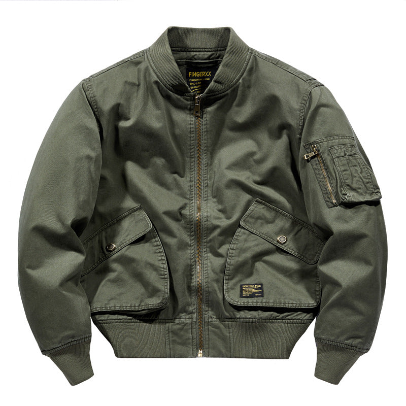 Herren  schwere Baumwoll-Twill Utility Bomberjacke mit schrägen Druckknopf-Taschen und Reißverschluss-Ärmeltasche Drune