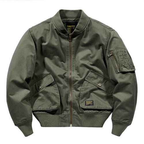Herren  schwere Baumwoll-Twill Utility Bomberjacke mit schrägen Druckknopf-Taschen und Reißverschluss-Ärmeltasche Drune