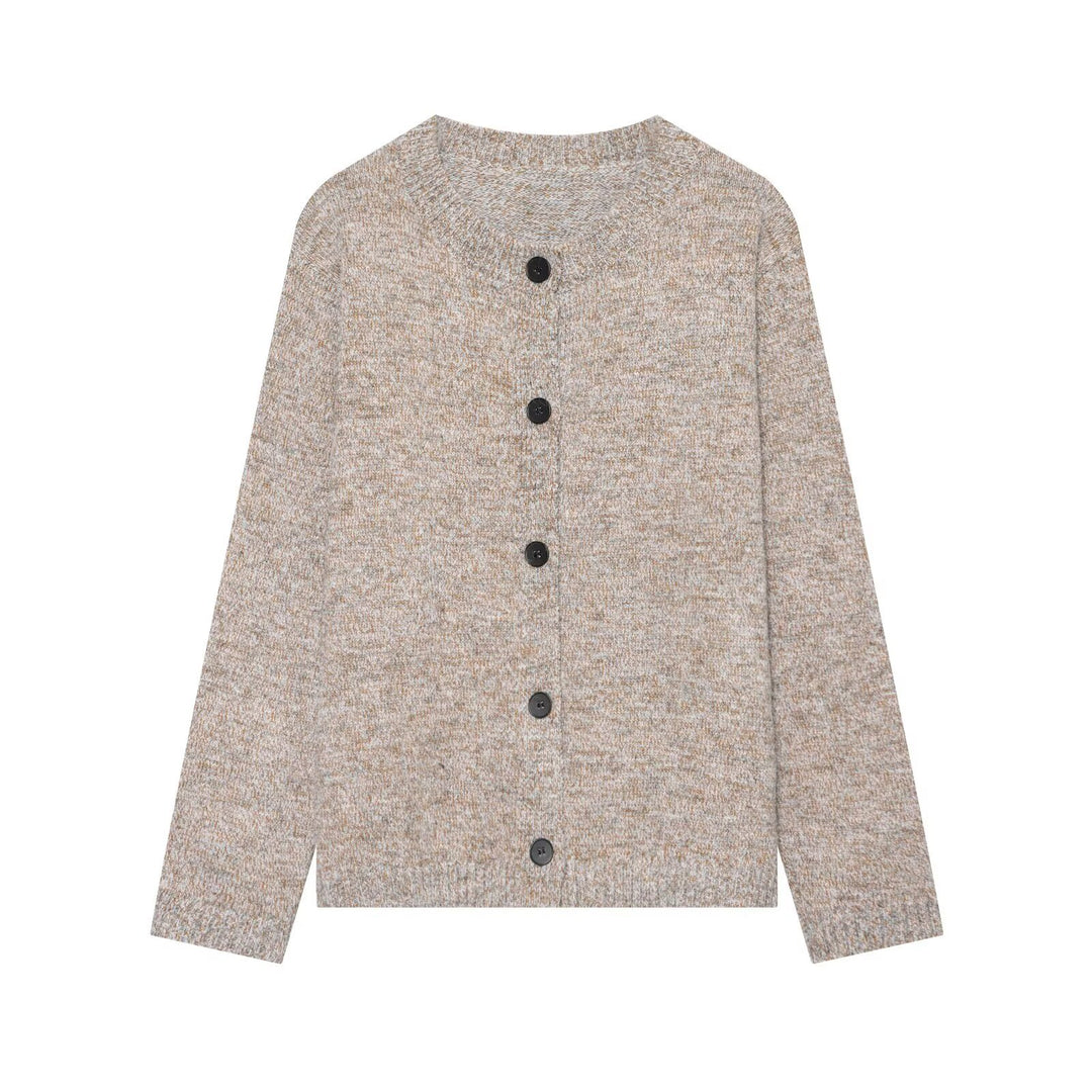Damen Grobstrick-Cardigan mit Rundhalsausschnitt und Knopfleiste Drune