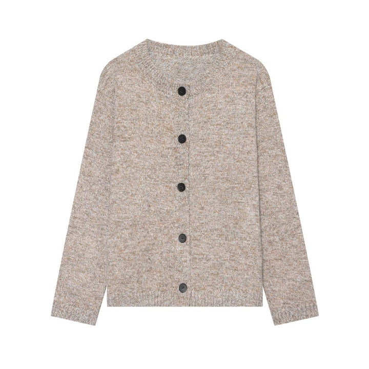 Damen Grobstrick-Cardigan mit Rundhalsausschnitt und Knopfleiste Drune