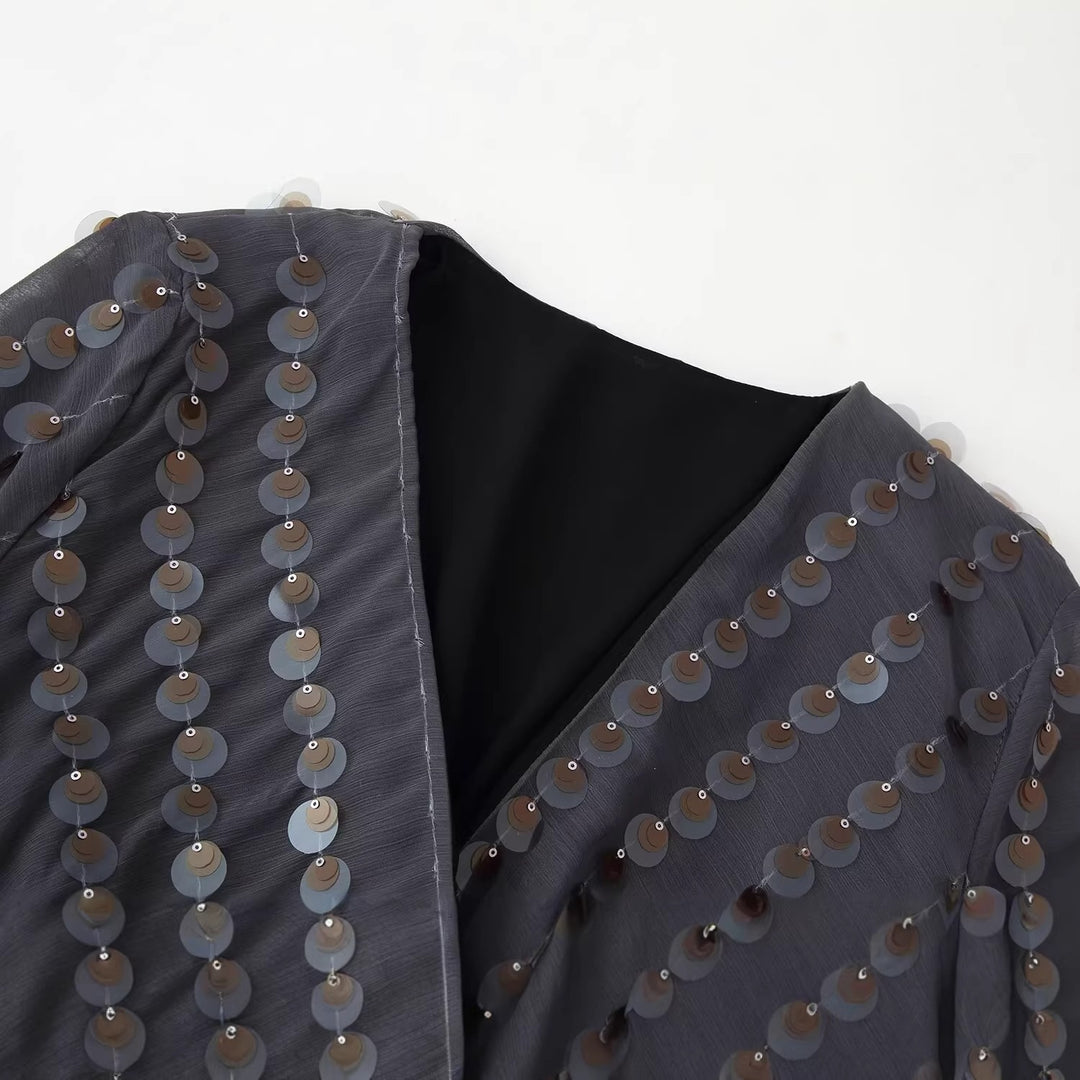 Damen Glamouröses Body mit glitzernden Pailletten und Wickeldesign Drune