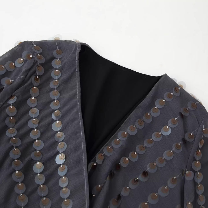 Damen Glamouröses Body mit glitzernden Pailletten und Wickeldesign Drune