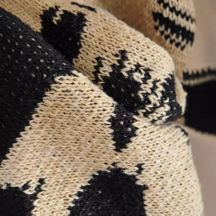 Damen Grobstrick-Cardigan mit modischem Leopardenmuster und praktischen Taschen Drune