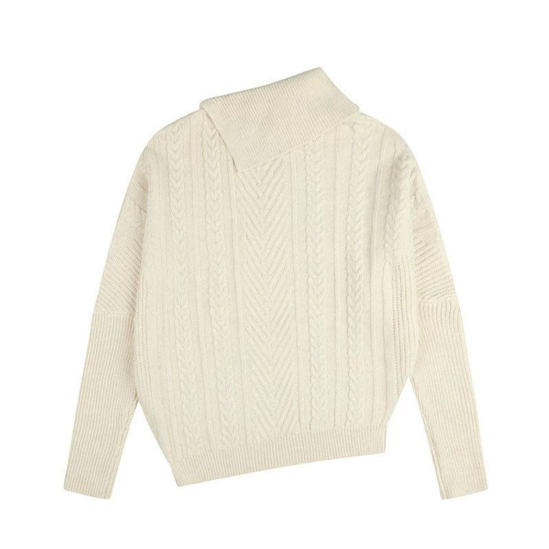 Damen asymmetrischer Zopfmuster-Pullover mit schrägem Rollkragen und Oversize-Schnitt Drune