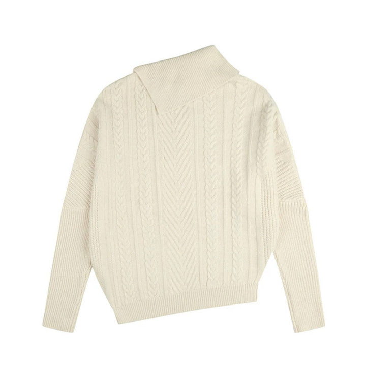 Damen asymmetrischer Zopfmuster-Pullover mit schrägem Rollkragen und Oversize-Schnitt Drune